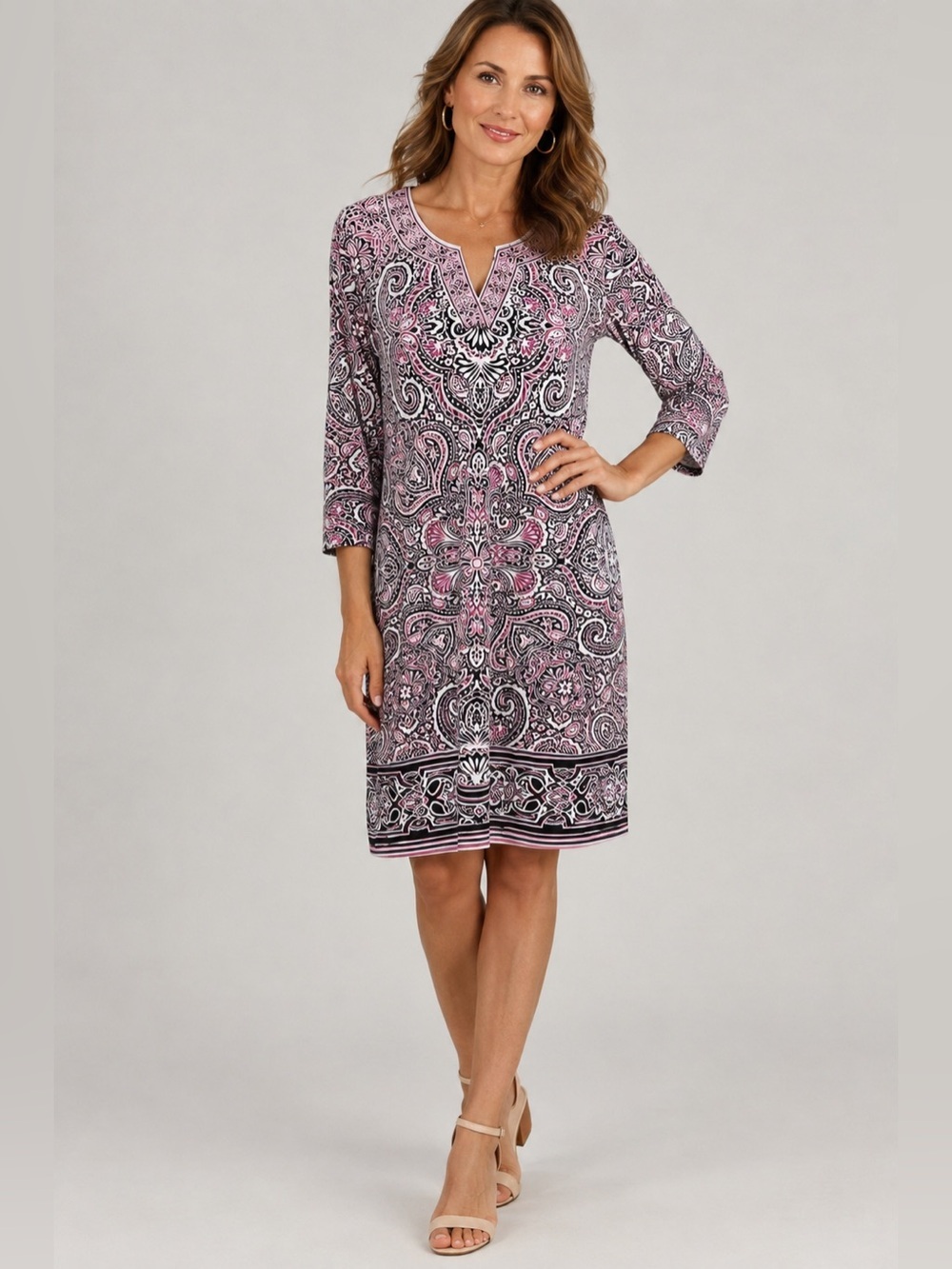 WHBM Pink & Black Floral Swirl Shift Dress Size Medium